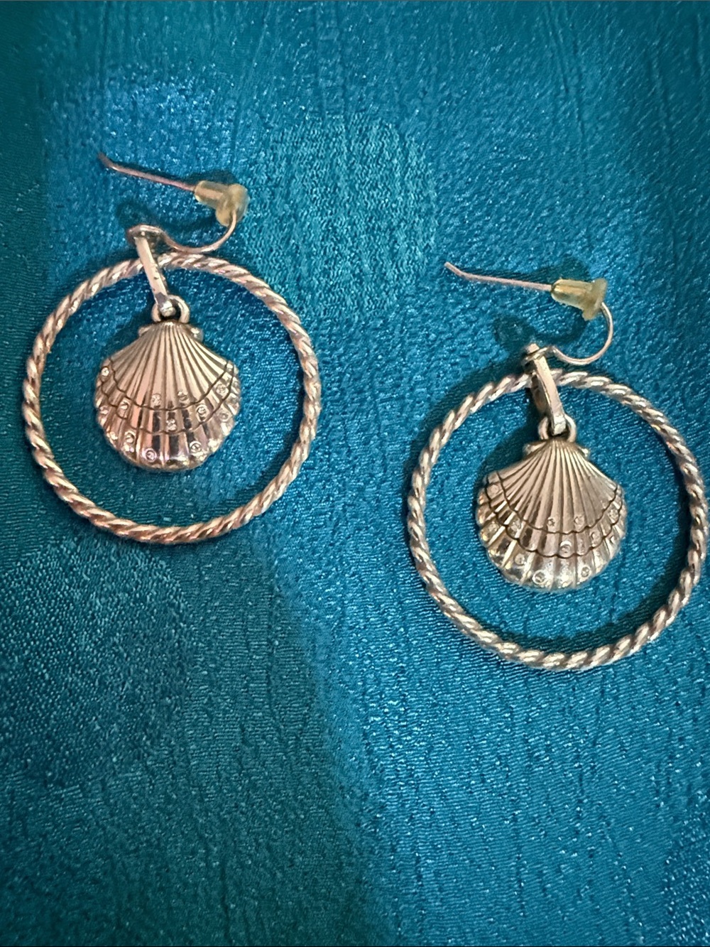 Shell Drop Hoop Earrings - Silver Tone